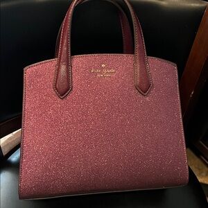 kate spade glitter satchel in rose pink and burgundy trim